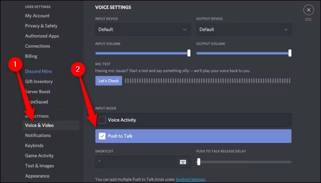 Change Input Mode To Push To Talk