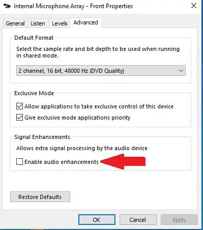 Disable Audio Enhancements In Windows 10