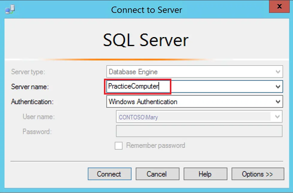 In The &Quot;Connect To Server&Quot; Dialog Box, Select The Appropriate Server Type (E.g., Database Engine) And Enter The Server Name Or Connection Details.