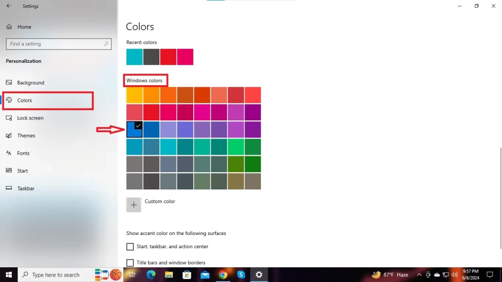 Windows 10 Color Section