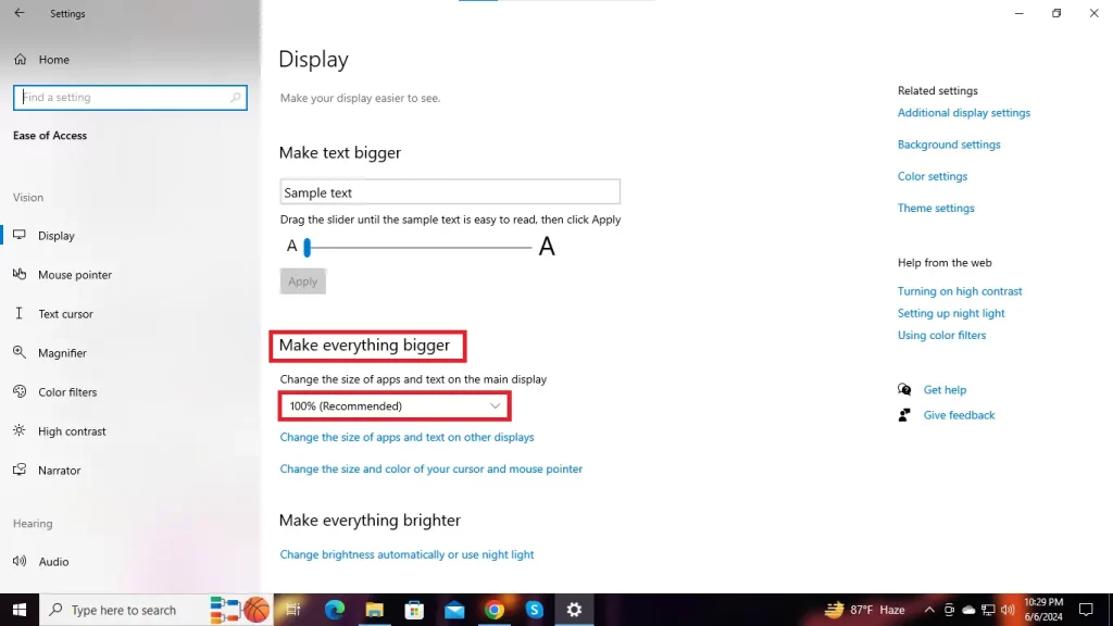 Make Everything Bigger Section Windows 10