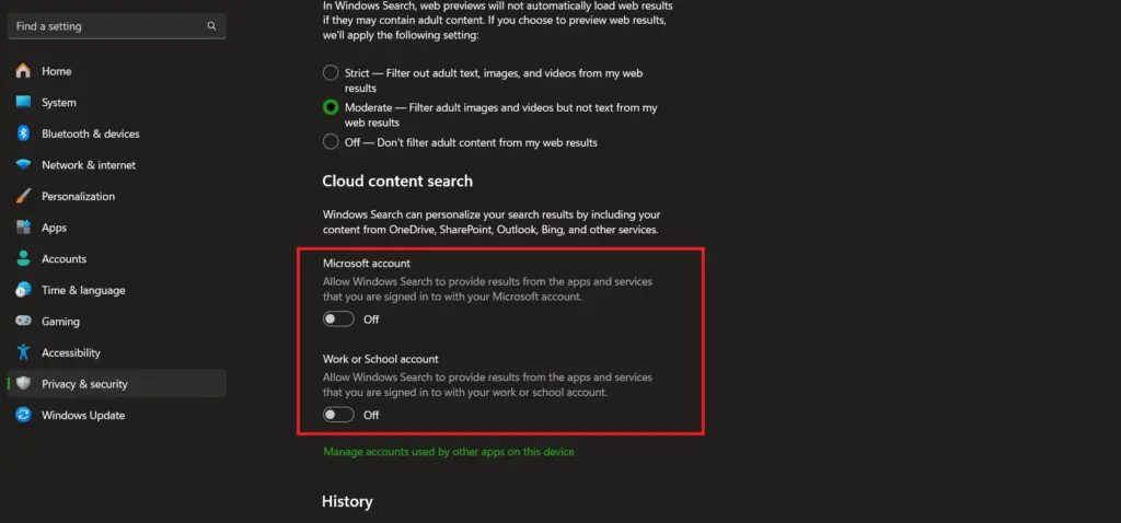 Remove Bing Search Cloud Search