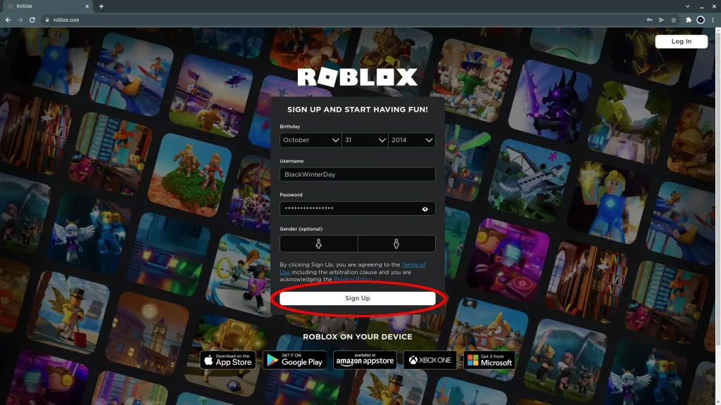 Logging In Or Creating A Roblox Account