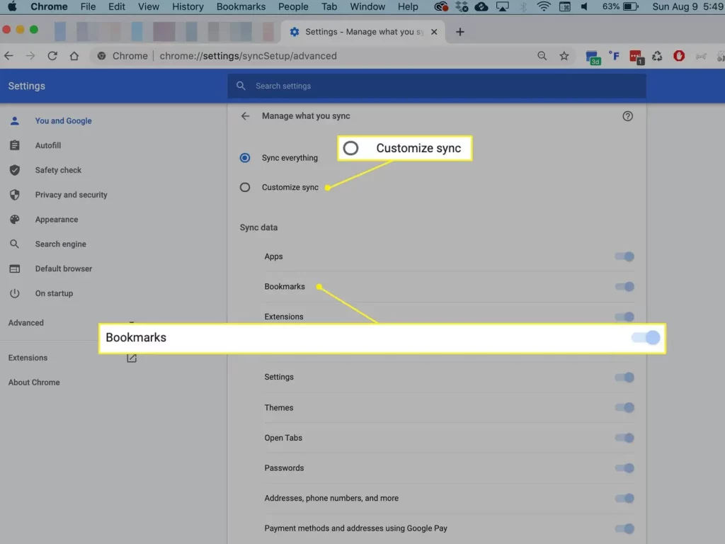 Review And Customize Sync Settings